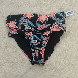 Old Navy Black Bikini Bottom with Coral & Teal Floral Print